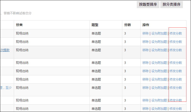 新增加修改試題在試卷中的分?jǐn)?shù)信息